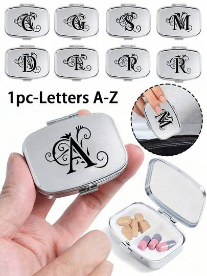 صندوق أقراص على شكل حرف من A إلى Z، به حجرتان لتخزين الأدوية المحمولة، صندوق معدني صغير للتخزين، علبة مجوهرات وأقراص محمولة، هدية إبداعية شخصية مع علامة اسم، مناسبة للسفر والأنشطة الخارجية والحقائب والجيوب، يمكن استخدامها كهدايا زفاف وديكورات استقبال، صندوق تخزين سفر ديكوري بتصميم فريد، مناسب كهدايا للأصدقاء (الحروف من A إلى Z)