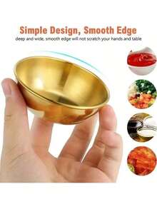 1/5/10/20个装 3.23英寸不锈钢酱油碟，迷你单碟圆形调味碟，寿司蘸酱碗，小吃碟，奶油碟，番茄酱芝士碟，可用洗碗机清洗，金色 - 金色 - 查看 3