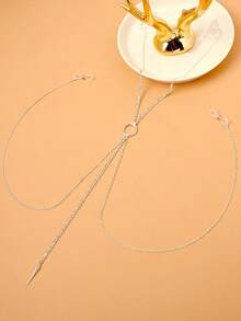 1 pieza Anillo de pezón con colgante de metal cónico plateado y sexy, joyería corporal para mujer con diamante de imitación - Plateado - Ver 4