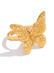 Frminee 2pcs/1pc Summer Butterfly 18k Gold Plated Stainless Steel Ring, Cute Insect Animal, Waterproof, Time For Daily Wear, Holiday Gift - Multicolor - View 9