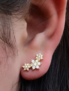 1pc 16G Stainless Steel CZ Flower Stud Earrings, Flat Head Earrings Suitable For Cartilage, Helix, Lobe And Other Ear Piercings, Women Earrings - A Pair Of Flat-bottomed  Flower Earrings - View 3