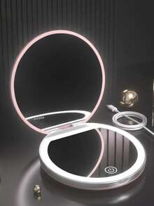 LED Makeup Mirror, Lighted Makeup Mirror, Portable Mini Makeup Mirror, USB Rechargeable LED Lighting Travel Makeup Mirror, Lighted Makeup Mirror, Dimmable Magnifying Folding Makeup Mirror, Touch Screen Brightness Adjustment, Multi-Function Vanity Mirror, Suitable For Dorm, Travel, Makeup, Office, Bedroom, Best Gift For Women On Valentine's Day/Mother's Day (Battery Capacity: 300mAh) - Multicolor - View 2