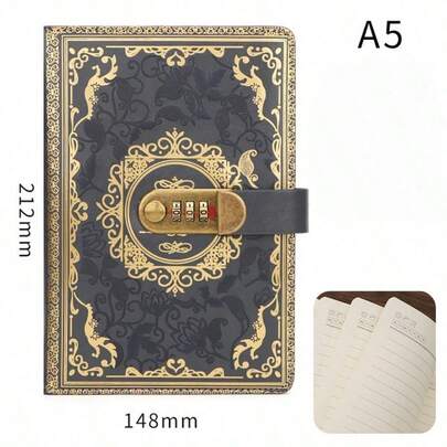1pc A5 Password Lock Personalized Diary Notebook, Anti-Theft Portable For Travel, Daily Life Recording, Learning Supplies, Back To School