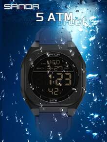 SANDA Reloj digital multifunción con alarma, luminoso, resistente al agua, de silicona, reloj de pulsera casual para estudiantes, reloj electrónico - Azul - Ver 2