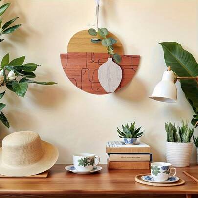 1pc Wooden 2D Decorative Hanging Ornament, Faux Plant Wall Decor Suitable For Wall, Entryway, Yard, Home Decor