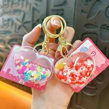1pc Colorful Love Flowing Sand Keychain Fashionable And Bag Small Pendant Exquisite Couple Suitable Girls As Small Gifts - Màu tím - Xem 3