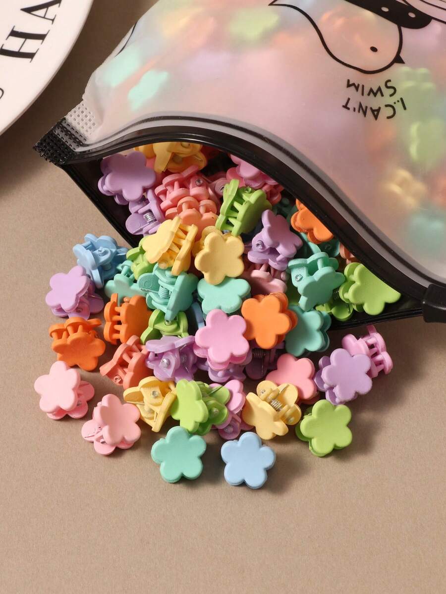 30/50/100个 1厘米可爱小花发夹,彩色刘海和碎发装饰,甜美可爱的迷你发夹,适合女士夏季沙滩度假发夹,假日旅行必备 - 彩色 - 查看 1