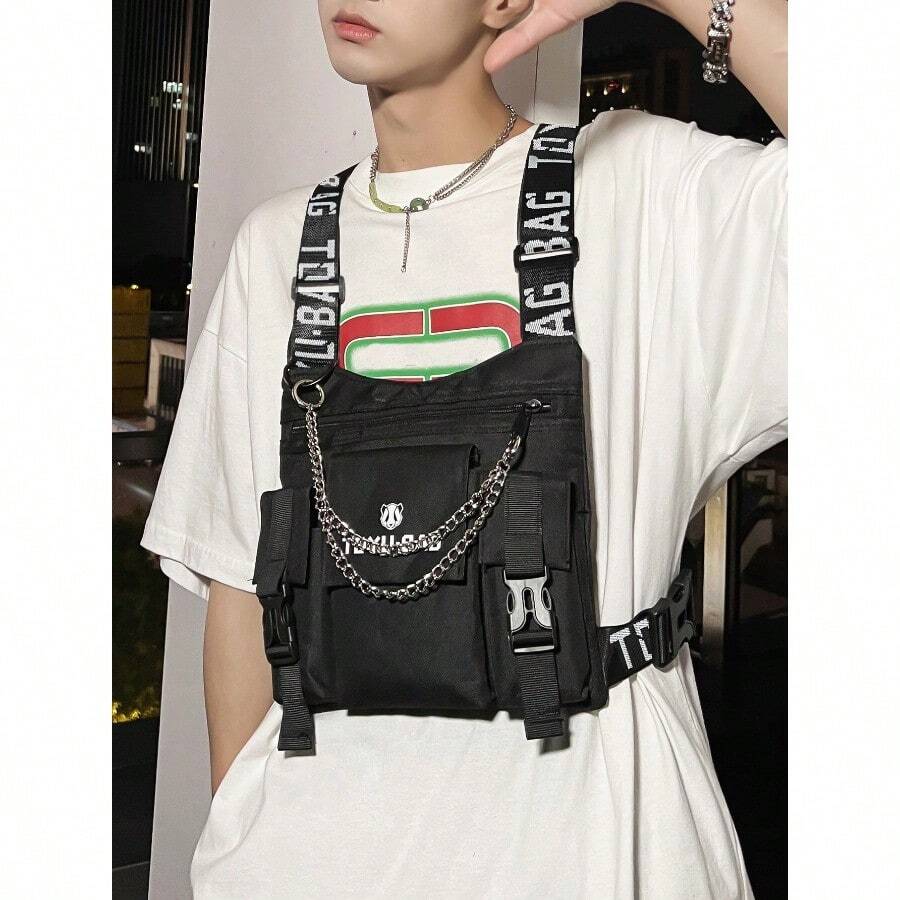 Functional Chest Bag, Fashionable Street Tactical Chest Rig, Sports Functional Bag, Cycling Bag, Delivery Tool Bag Tools Belt Bag Phone Bag, Thigh Bag, Camping, Easter - 黑色 - 查看 1