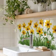 1 miếng dán tường hình hoa hướng dương cho phòng tắm, hoa hướng dương màu vàng ấm áp với cỏ xanh, tự dính, có thể tháo rời, tạo không gian ấm áp, đầy nắng. - nhiều màu - Xem 2