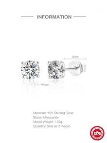 1 Đôi bông tai bạc sterling 925 tinh tế, đính đá Moissanite sáu chấu, không gây dị ứng, thích hợp làm quà tặng cho phụ nữ và bé gái, đeo hàng ngày, dự tiệc hoặc đám cưới. - Bạc - Xem 8
