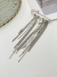 1pc Casual Fashion Chain Tassel Brooch/Lapel Pin/Clip, Suitable For Daily Matching On Pants, Skirts, Shirts, Jackets, Bags, Jewelry. (The Handmade Chain Is Cut According To Size, The Number And Position Of Beads On The Chain Are Not Fixed, Subject To The Actual Item) - Silver - View 9