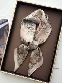 1pc 70*70cm Square Silk Scarf, Women's Satin Printed Headscarf, Neckerchief, Headband, Fashion Ladies Shawl, Scarf GE0R - 杏色 - 查看 2