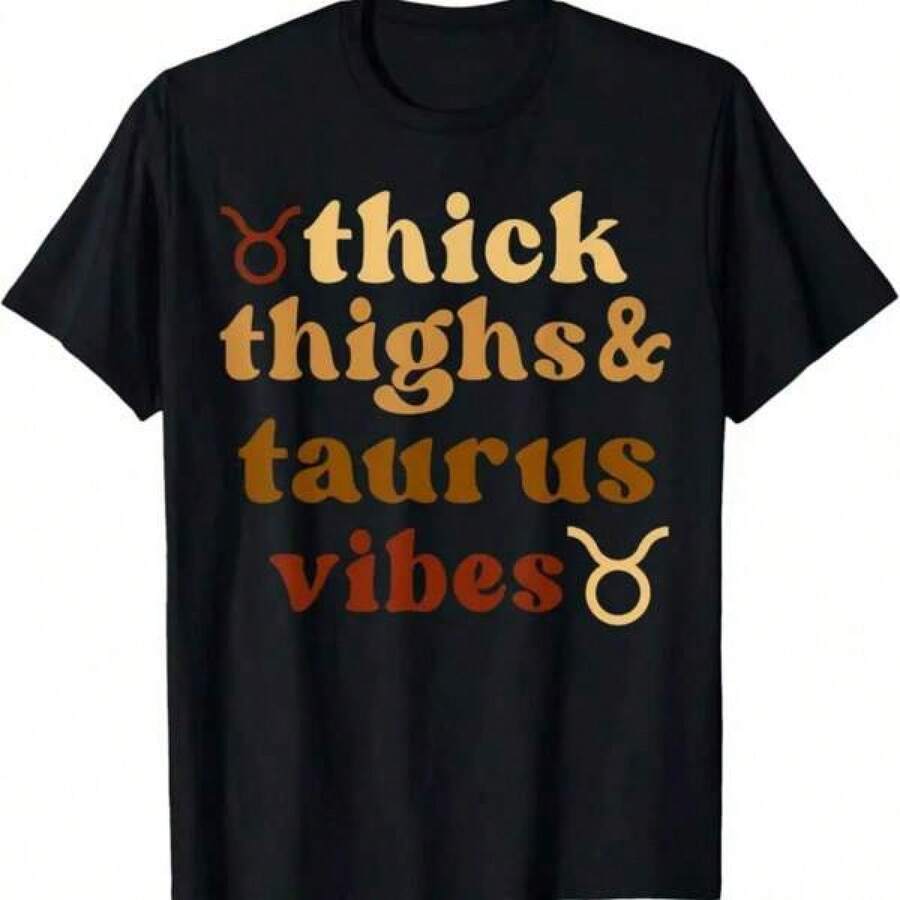 Maglietta con scritta "Thick Th Ighs Taurus Vibes Zodiac Sign". - nero - Visualizzare 1