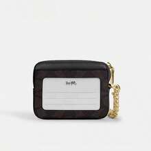 Coach Women's Coin Case Zip Card Case With Chain Wrist Strap Short Card Holder Mini Wallet In Signature Canvas,Purse Gift For Women Purse And Bags Women Bag CW883 - 黑色1 - 查看 2