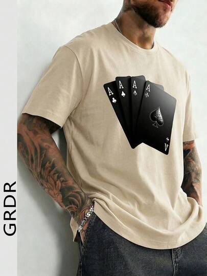  GRDR Men's Fashionable Printed Loose Short Sleeve T-Shirt | Exquisite Design | Summer Essential | Easy To Match | Showcase Your Style