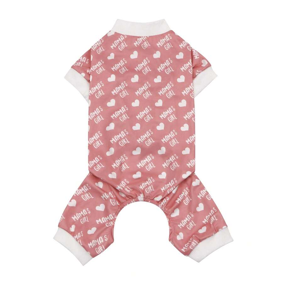 1pc Pet Dog Jumpsuit, MAMA'S GIRL Heart Print Pattern, Mother's Day Theme Pet Four-Leg Clothes Jumpsuit, Suitable For Small/Medium Dogs, Cats, Mother's Day Gift - Pink - View 1