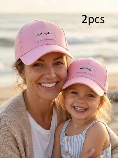 2 st Mamma och jag Mamma & Mini Bokstavstämpel Justerbar Solskydd Casual Baseballkeps För Vår Sommar Utomhus