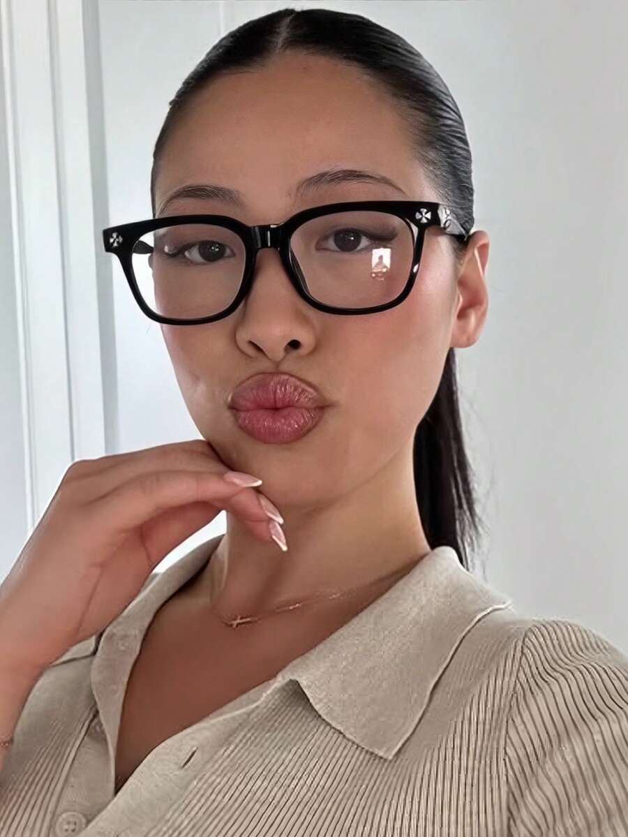 1 pieza Gafas ovaladas transparentes multifuncionales con marco grande de estampado de leopardo retro y lentes personalizados - 009065-Negro - Ver 1