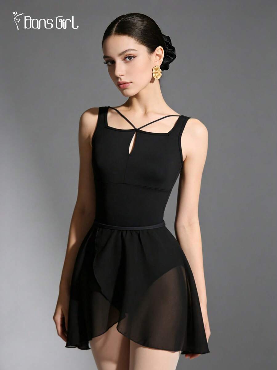 DonsGirl 1pc Chiffon Ballet Tutu Skirt, Women High Elasticity Adjustable Drawstring Solid Color Dance Performance Skirt Sports