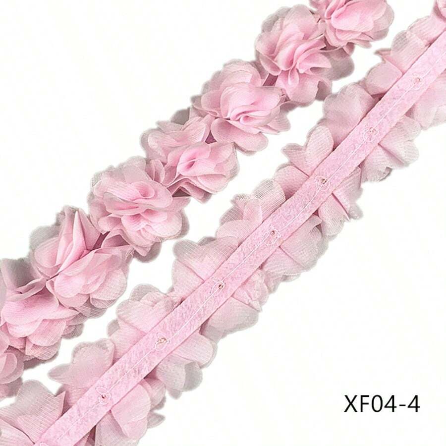 26 片 5 厘米宽彩色 3D 雪纺花朵饰边，适用于服装配饰、泳装、头饰等。 - 淺粉色 - 查看 1