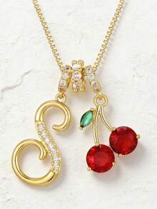 1 chiếc mặt dây chuyền chữ cái và quả anh đào, kiểu dáng sang trọng, dành cho nữ. - Nhiều màu - Xem 5