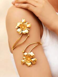 4pcs/Set European And American Fashion Charm Bracelet Set, Metal Coil Flower Starfish Open Bangle Bracelets, Design, Suitable For Daily Wear, Gift For Girlfriend/Best Friend - 4PC Gold AT021 - View 3