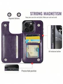 Tương thích với iPhone Air 17 16 15 14 13 12 11 Pro Max, 7/8/SE2/SE3, 16/15/14 Plus. Ốp lưng ví có ngăn đựng thẻ, chất liệu da PU, chân đế, khe đựng thẻ, khóa từ kép và khả năng chống sốc bền bỉ, màu tím đậm. - tím đậm - Xem 5