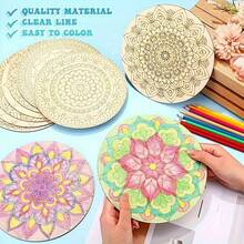 10pcs Unfinished Wooden DIY Hand-Painted Mandala Coaster Set, Craft Wood Fragments For Painting - A - View 4