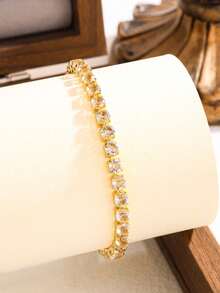 4 Stücke/Set Edelstahl Kleeblatt Zirkonia Blumen Armband, vielseitiges Schmuckzubehör für Frauen, geeignet für eleganten Alltag und Partys, ideales Geschenk - Goldgelb - Übersicht 10