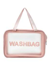 1pc PVC Transparent Large Capacity Cosmetic Bag, PU Waterproof Portable Toiletry Bag, Women's Handheld Travel Organizer, Pink - Pink - View 9