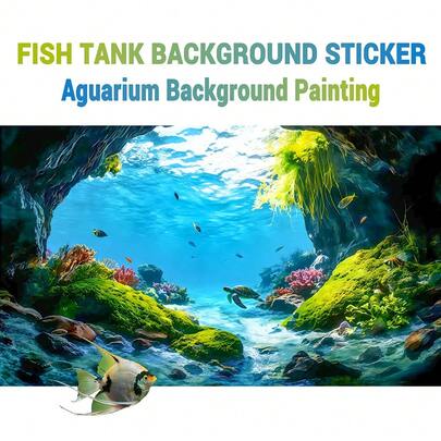 Turtle Cave Paradise, Aquarium Background Painting, Aquarium Background Sticker, Reptile Cage Background Sticker, Self-Adhesive Front, Aquarium Landscape Decor, Aquarium Decorations