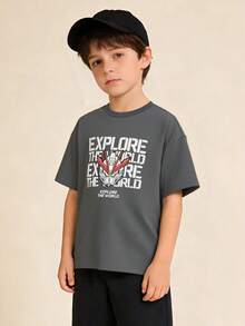 Balabala Boys' Short Sleeve T-Shirt, 2025 Summer Quick-Dry Top - Dark Gray - View 2