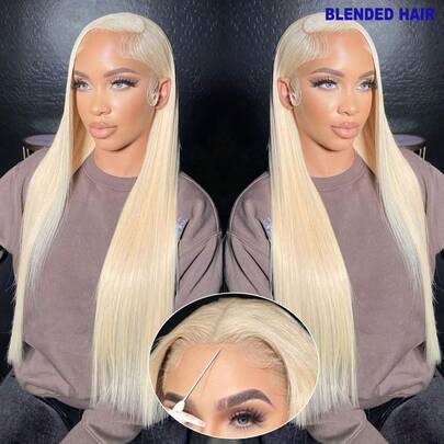 32 Inch 13x4 Lace Front Wigs Human Frontal Hair 200% Density Straight HD Lace Front Wigs Pre Plucked With Baby Hair #613 Blonde Wig Virgin Hair Lace Front Wigs Glueless For Women (Straight Wig 8-34 Inch Colored Wig)