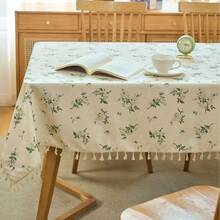 1pc Classic Lawn Wedding Ditsy Floral Tassel Tablecloth, Suitable For Wedding, Valentine's Day And Home Decor - Floral - View 2