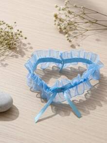 欧美流行新娘婚礼腿链吊袜带蕾丝花朵蝴蝶结性感腿带 - 白色 - 查看 8