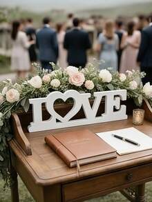 1pc Wooden LOVE Decor, Wedding Decoration - Tabletop Decor For Wedding Ceremony, Letter Decor, Photography Prop, Bridal Gift, Wedding Decoration - A - View 1