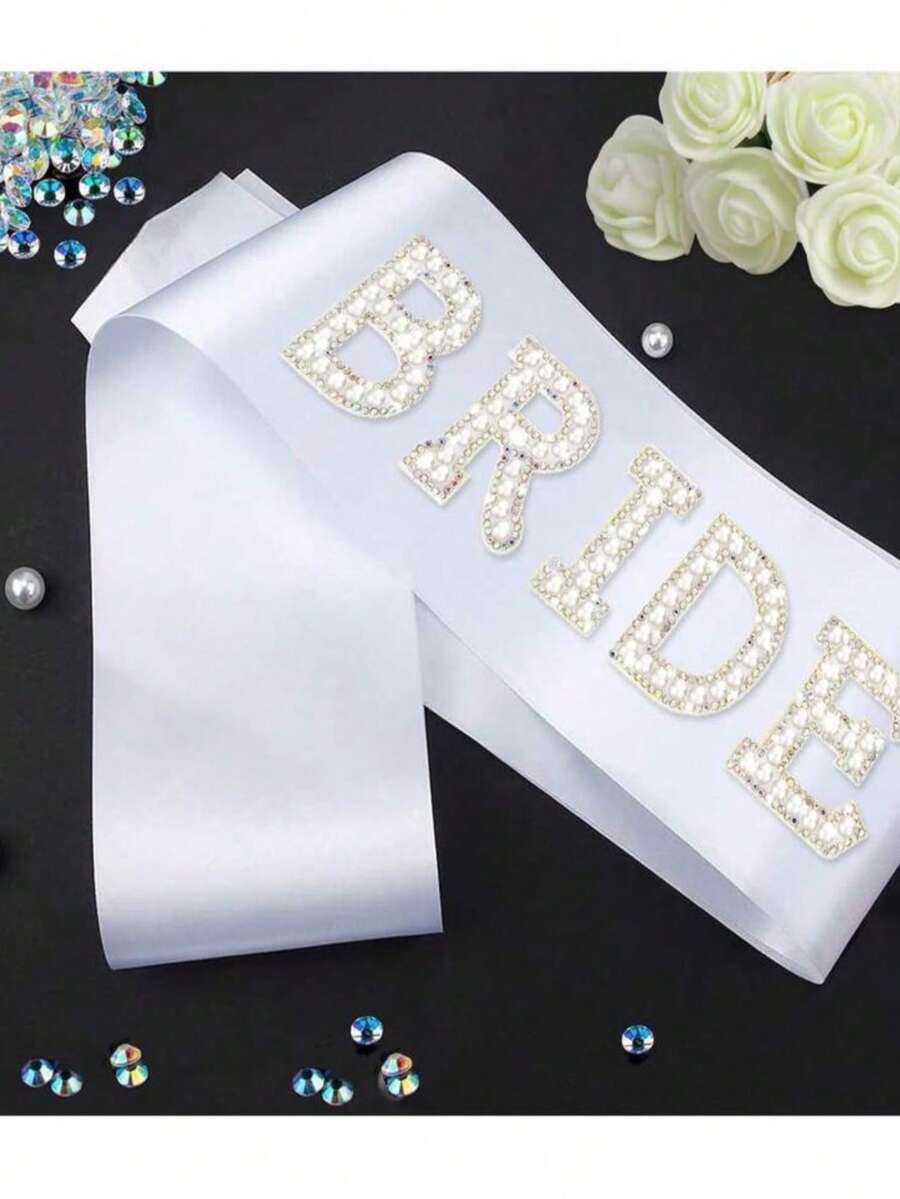 1 Pc Bride Sash White Pearls Rhinestones Bride Sash Bride To Be,Bride,Wedding Accessories,Party Supplies,Bachelor Party Sash Bride Shower Sash Gift Wedding Party Sash Bride Sash