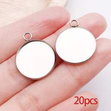 20pcs Stainless Steel Round Pendant Trays Flat Round Bezel Pendant Trays Round Settings Charms For DIY Earrings Necklace Pendants Jewelry Making - Silver - View 11