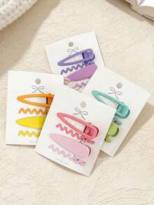 4个女孩甜美发夹，时尚百搭，日常佩戴 - 彩色 - 查看 4