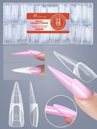 150片装尖头美甲双头模具，15种尺寸，适用于凝胶延长，可重复使用，亚克力延长甲模具，全覆盖，法式线条美甲DIY，沙龙及家庭使用