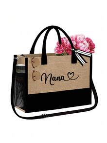3pcs Set Linen Tote Bag With "Nana" Heart Pattern, Fashion Handbag, Wallet, Large Capacity Minimalist Tote Bag, Portable Casual Storage Tote Bag, Multifunctional Shoulder Bag, Fashionable Travel Storage Bag, Hygiene Supplies Bag, Perfect Gift For Holiday, Birthday, Valentine's Day, New Year - Multicolor - View 14