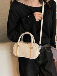 Women's Handbag Modern Style Exquisite Hardware Buckle Design Soulder Bag Simple And Versatile Urban Commuter Style Adjustable Strap Crossbody Bag - Beige - View 3