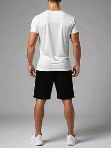 1pcMen's Fashionable Short-Sleeve Set: Summer Crew Neck Short-Sleeve T-Shirt + Casual Shorts, 2pcs Sportswear Set With Flying Leopard Pattern Heat Transfer Print, Breathable Short-Sleeve Top, Men's Casual Sportswear Set,  T-Shirt + Shortssummer Tops Summer Clothes - trắng - Xem 2