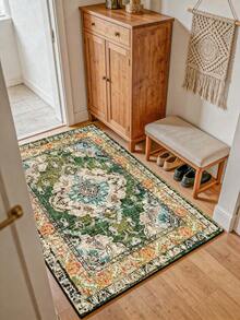 1件装抽象几何复古地毯，绿色复古几何图案，涤纶面料，高清印花，轻便易携，防滑可水洗，适合居家或作为节日礼物 - 彩色 - 查看 3