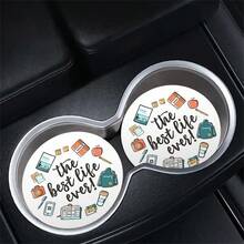 2 miếng lót ly ô tô - Thiết kế Best Life, lót ly chống thấm nước, bảo vệ và dễ dàng di chuyển. - trắng - Xem 5