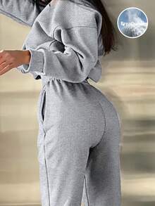Women's 2-Piece Casual Tracksuit Set - Crewneck Sweatshirt & Jogger Pants, Solid Color, Loose Fit, Long Sleeve, Elastic Waist, Suitable For Home, Leisure, Outdoor Activities, All Ages From Teen To Adult, Minimalist Fashion Sportswear - Grey - View 9