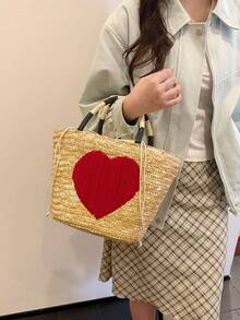 Summer Fruit Pattern Woven Tote Bag, Women Holiday Casual Handbag Suitable For Beach, Seaside, Vacation - Khaki - View 5