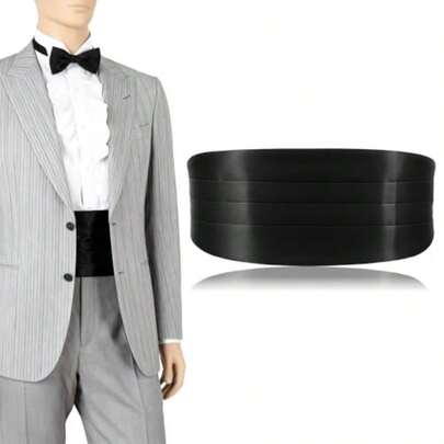 Black Cummerbund Men 47.2 Inch Solid Color Cummerbund With Adjustable Band Tuxedo Belt Accessories Satin Black Cumberbunds For Formal Events Proms Wedding