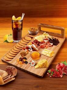 1pc Wooden Tray, Wooden Serving Tray, Breakfast Tray, Cutlery Tray, Decorative Food Party Tray, Fruit Tray, Candy Tray, Sushi Tray, Snack Tray, Decorative Tray, Multi-Purpose Wooden Tray, Suitable For Family Gatherings, Parties With Friends, Halloween And Christmas Celebrations - Original Bamboo Color-square - View 1