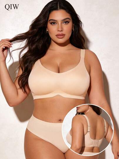 1 Peça Sutiã Sem Costas Macio e Sedoso Sem Fio para Mulheres Plus Size, Alças Ajustáveis, Enchimento Removível, Lingerie Casual Confortável